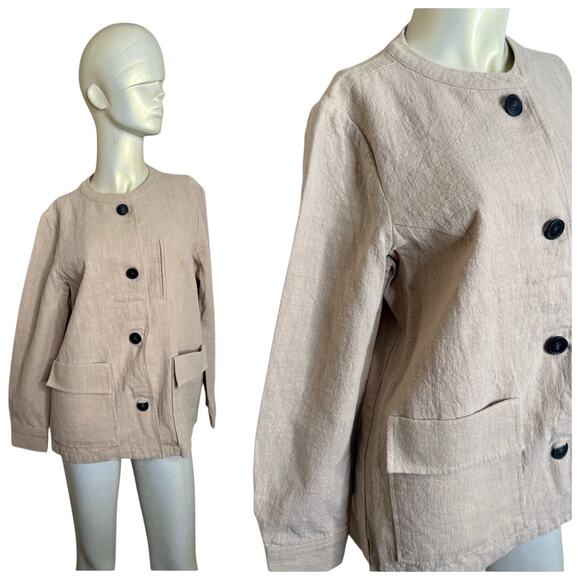Vincent Khaki Linen Jacket Button Front Casual Summer Neutral Quiet Luxury Large - Picture 1 of 10
